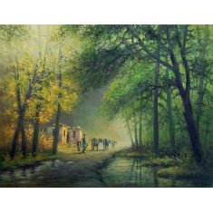 Hanif Shahzad, Village Life, 21 x 28 Inch, Oil on Canvas,  Landscape Painting, AC-HNS-120